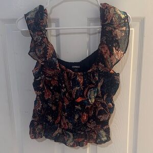 Express Black Floral Ruffle Blouse